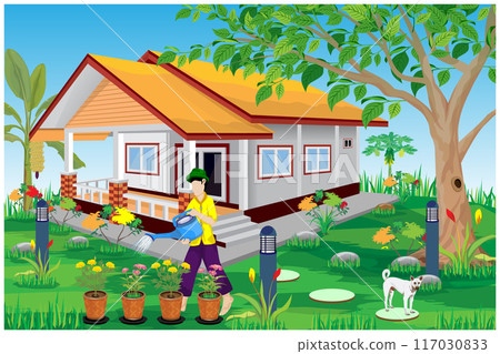 isolated agriculturist watering into flower plant vector design isolated agriculturist watering into flower plant vector design 117030833