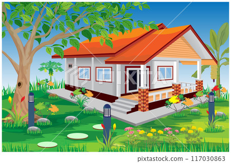 beautiful home with flower garden vector design 117030863