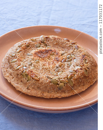 Closeup of homemade protein keto bread for breakfast 117031172