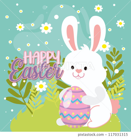 Happy easter car Bunny and easter eggs Vector 117031315