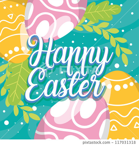 Happy easter car Bunny and easter eggs Vector Happy easter car Bunny and easter eggs Vector 117031318