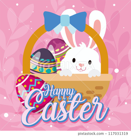 Happy easter car Bunny and easter eggs Vector Happy easter car Bunny and easter eggs Vector 117031319
