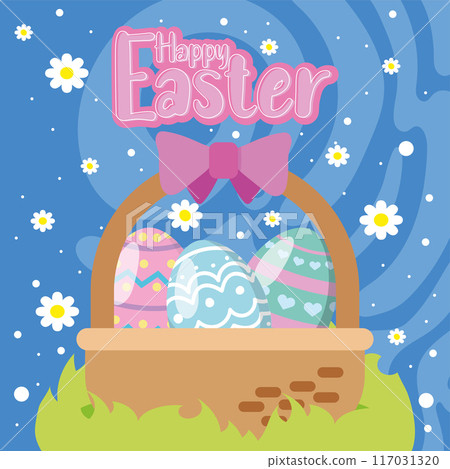 Happy easter car Bunny and easter eggs Vector 117031320