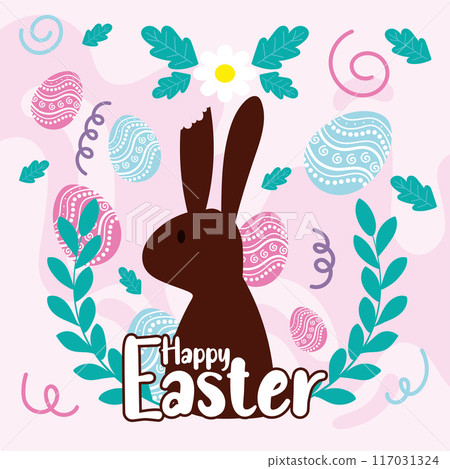 Happy easter car Bunny and easter eggs Vector 117031324
