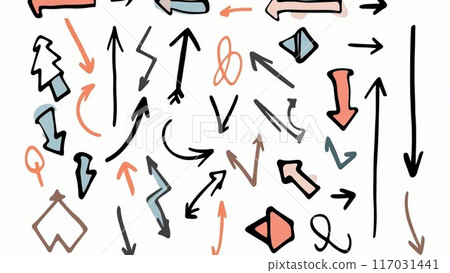 Set of arrows. hand drawn design elements, different shapes. Set of arrows. hand drawn design elements, different shapes. 117031441