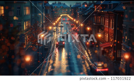 night city street with colorful neon lights, reflection in puddles and water night city street with colorful neon lights, reflection in puddles and water 117031922