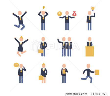 Business people icon pictograms. Leadership training, meeting and corporate career. Modern simple style pictogram concept. Blue color characters set. Simple material design for web and website. Business people icon pictograms. Leadership training, meeting and corporate career. Modern simple style pictogram concept. Blue color characters set. Simple material design for web and website. 117031979