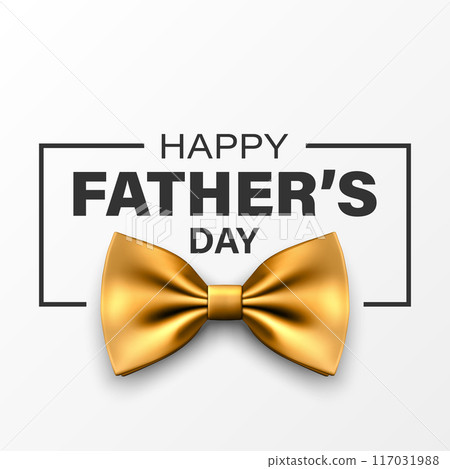 Vector Bow Tie for Father s Day Design. 3d Realistic Silk Golden Bow Tie. Glossy Bowtie, Tie Gentleman. Father s Day Holiday Concept. Design Template for Greeting Card, Invitation, Poster 117031988