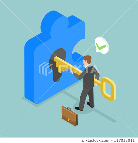 3D Isometric Flat Vector Illustration of Turnkey Solution, Task Completing, Finished Project 117032011