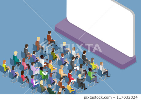 3D Isometric Flat Vector Illustration of Performance On Stage, Audience Seating in Movie Theater, Facing Blank Screen 3D Isometric Flat Vector Illustration of Performance On Stage, Audience Seating in Movie Theater, Facing Blank Screen 117032024