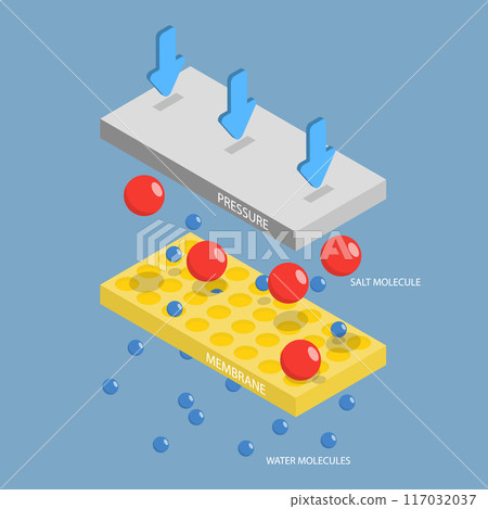3D Isometric Flat Vector Illustration of Reverse Osmosis, Process of Using Pressure to Remove Impurities From Water by Forcing it Through a Membrane 117032037