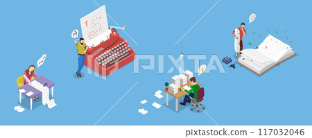 3D Isometric Flat Vector Illustration of Writers Or Poets , Literature as Hobby or Profession 3D Isometric Flat Vector Illustration of Writers Or Poets , Literature as Hobby or Profession 117032046