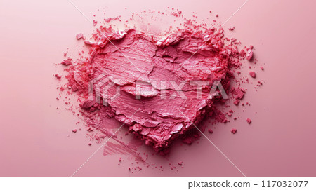 Lipstick smudge heart shape on red background 117032077