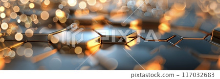 Abstract Hexagonal Shapes Reflecting Light on a Metallic Surface Abstract Hexagonal Shapes Reflecting Light on a Metallic Surface 117032683