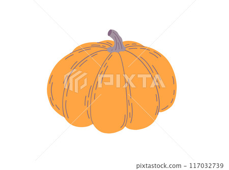 Pumpkin hand drawn cartoon vector illustration in bright warm colors, vegetable for seasonal autumn holidays celebration design, healthy vegetarian diet, Thanksgiving, Halloween clipart 117032739