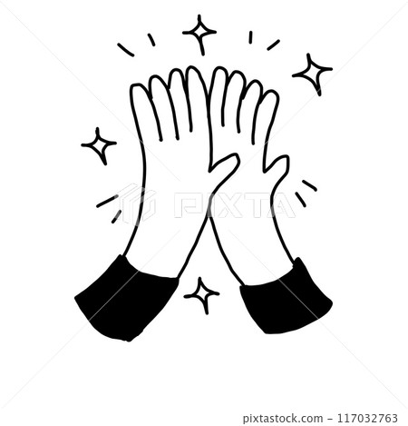Hand clap, give five gesture. Outline doodle agreement. Sketch hand drawing. Friendship and applaud concept. Cartoon positive communication of two people Hand clap, give five gesture. Outline doodle agreement. Sketch hand drawing. Friendship and applaud concept. Cartoon positive communication of two people 117032763