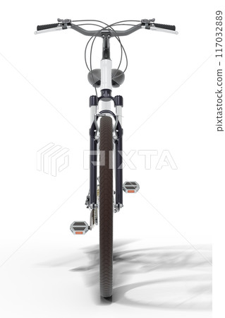 White bicycle, front view with shadow, 3D illustration 117032889