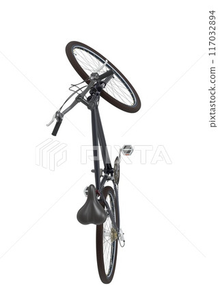 Black bicycle standing on kickstand, top view isolated on white background, 3D illustration Black bicycle standing on kickstand, top view isolated on white background, 3D illustration 117032894