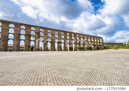 The Amoreira Aqueduct in the city of Elvas in Alentejo, Portugal. The Amoreira Aqueduct in the city of Elvas in Alentejo, Portugal. 117033066