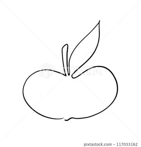 Apple in line art style. One line continuous drawing. Vector hand drawn illustration. Single continuous Line for logo or icon 117033162