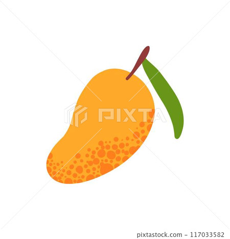 Doodle fruit. Natural tropical fruit, doodle vitamin mango. Vegan kitchen hand drawn, organic fruits or vegetarian food. Vector isolated icon illustration 117033582