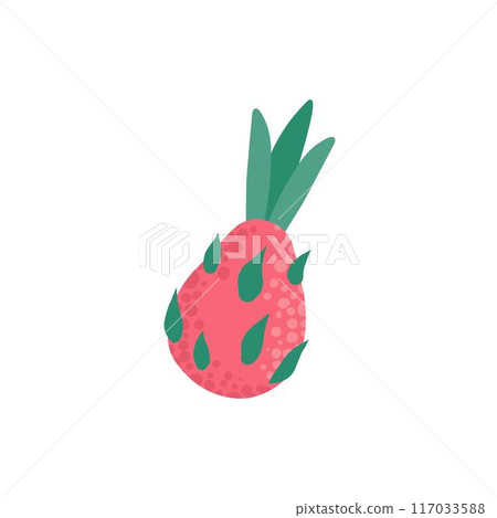 Doodle fruit. Natural tropical dragon fruit, vitamin healthy. Vegan kitchen hand drawn, organic fruit or vegetarian food. Vector isolated icon illustration 117033588