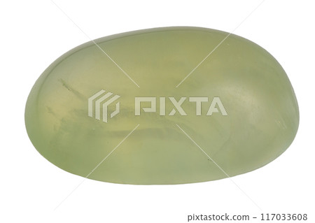 natural green prehnite gem on the white background natural green prehnite gem on the white background 117033608