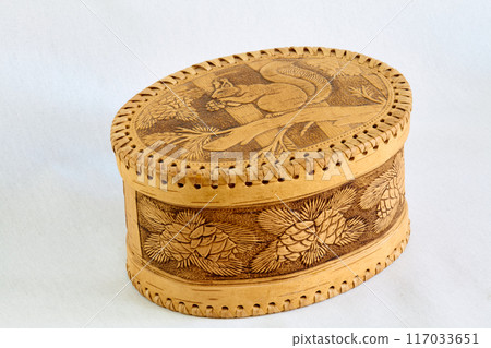 closed antique handmade birch bark box 117033651