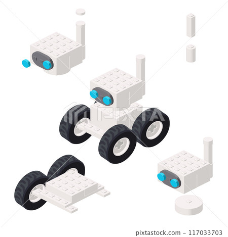 Assembling a white robot in isometry. Vector Assembling a white robot in isometry. Vector 117033703