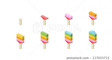Step-by-step preparation of ice cream in isometry. Vector 117033715
