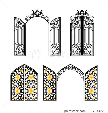 Set of ornamental gates in Arabic and classical style. Vector 117033720
