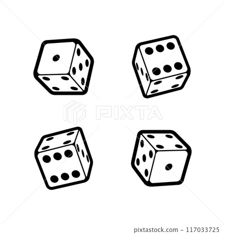 Dice in linear style isolated on white background. Vector 117033725