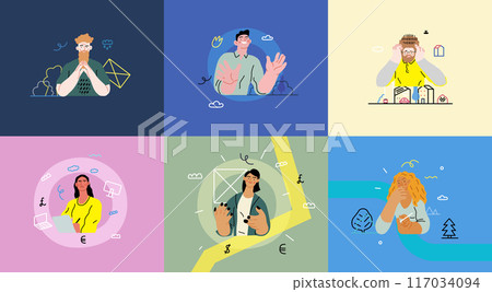 Creative Workspace: Video Conference, modern flat vector concept illustration of person engaging in virtual business meeting Connectivity, collaboration, digital interaction, remote work, productivity 117034094