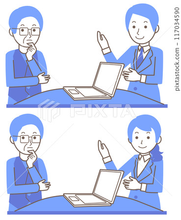 為老年男性服務的女性和男性員工的插圖 117034590