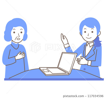 一名女性僱員為老年婦女服務的插圖 117034596