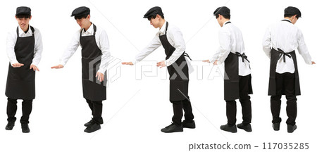 Hunting hat apron cafe clerk male full body cutout 117035285