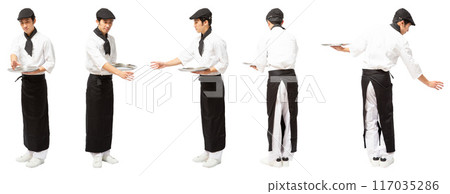 Hunting hat apron cafe clerk male full body cutout 117035286