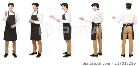 Cafe staff apron male full body cutout Cafe staff apron male full body cutout 117035289