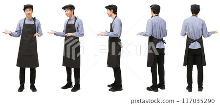 Cafe staff hunting hat apron male full body cutout Cafe staff hunting hat apron male full body cutout 117035290