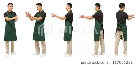 Cafe staff apron male full body cutout Cafe staff apron male full body cutout 117035291