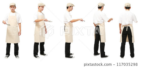 Cafe clerk apron hunting hat male full body figure cutout 117035298