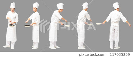 Restaurant cook, chef cooking male full body cutout Restaurant cook, chef cooking male full body cutout 117035299