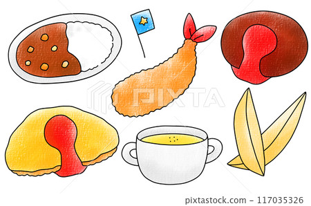 寬鬆簡單的兒童菜單套裝,模擬風格 寬鬆簡單的兒童菜單套裝,模擬風格 117035326