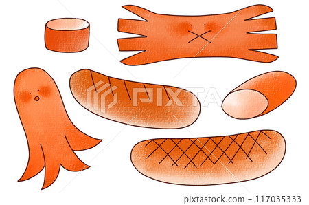 Simple and easy cut sausage set, analog style Simple and easy cut sausage set, analog style 117035333