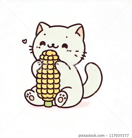 Cat eating corn 117035577