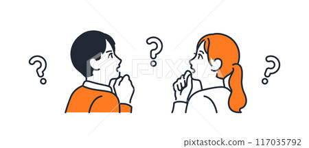 Simple vector illustration material of a young couple thinking 117035792