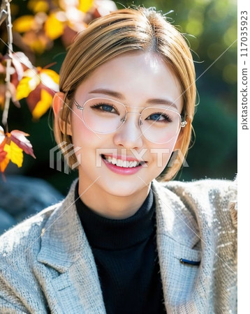 Autumn leaves and a young lady 117035923