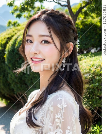 Woman looking back in nature Woman looking back in nature 117035932