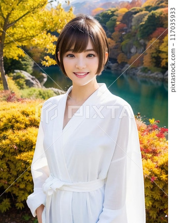 Autumn leaves and a young lady Autumn leaves and a young lady 117035933