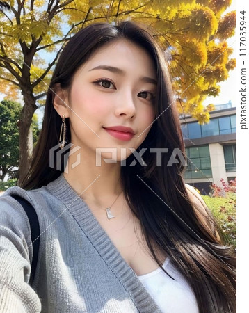 Woman with beautiful hair in nature 117035944